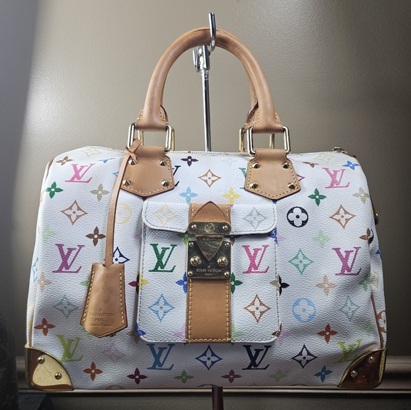 Auth Louis Vuitton Speedy 30 Multicolor White Satchel Handbag - Picture 1 of 15